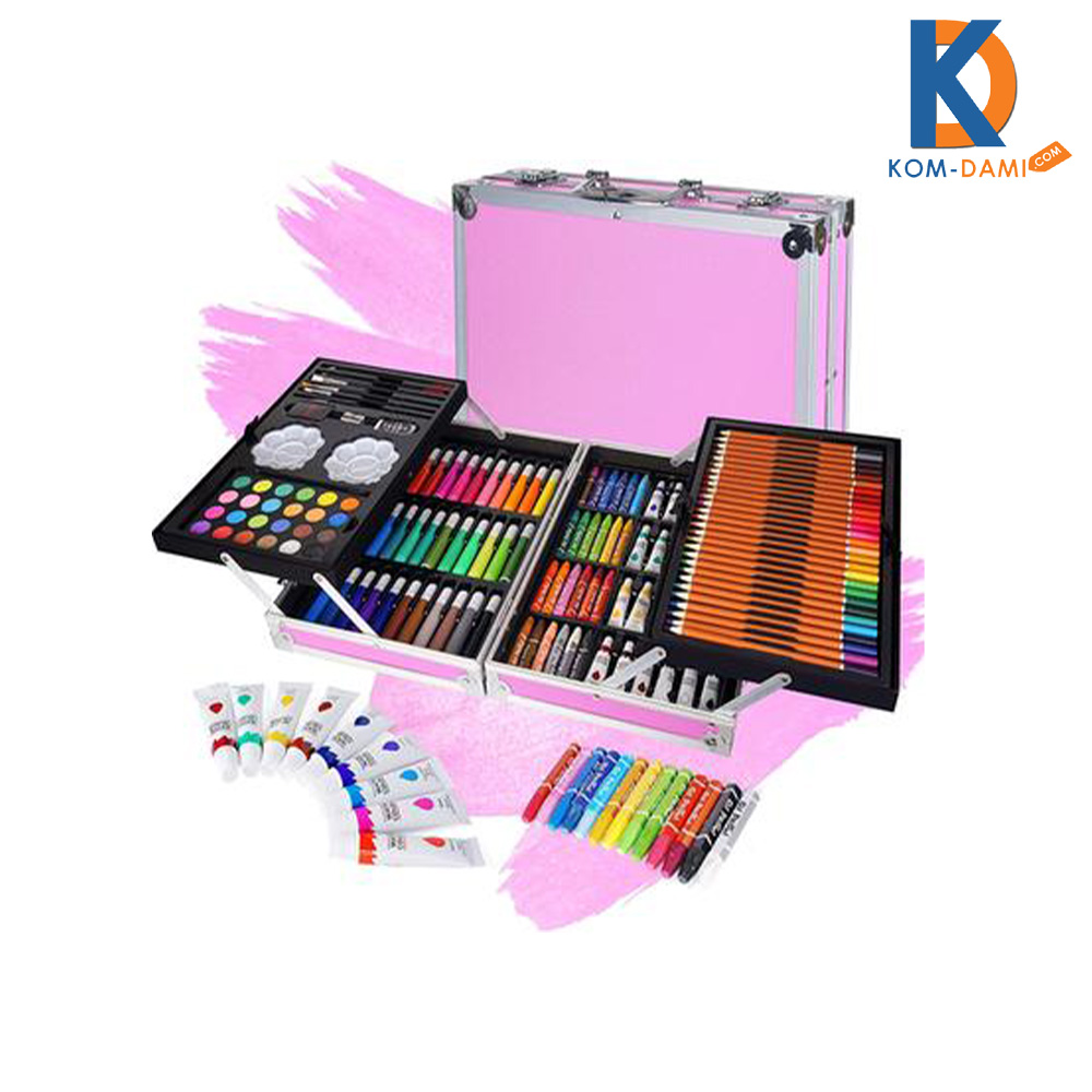 145 Piece Art Supplies Set for Kids, Portable Aluminum Case Art Kit (Pink)  